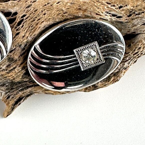 Anson Silver Cufflinks with Rhinestone - Picture 2 of 8